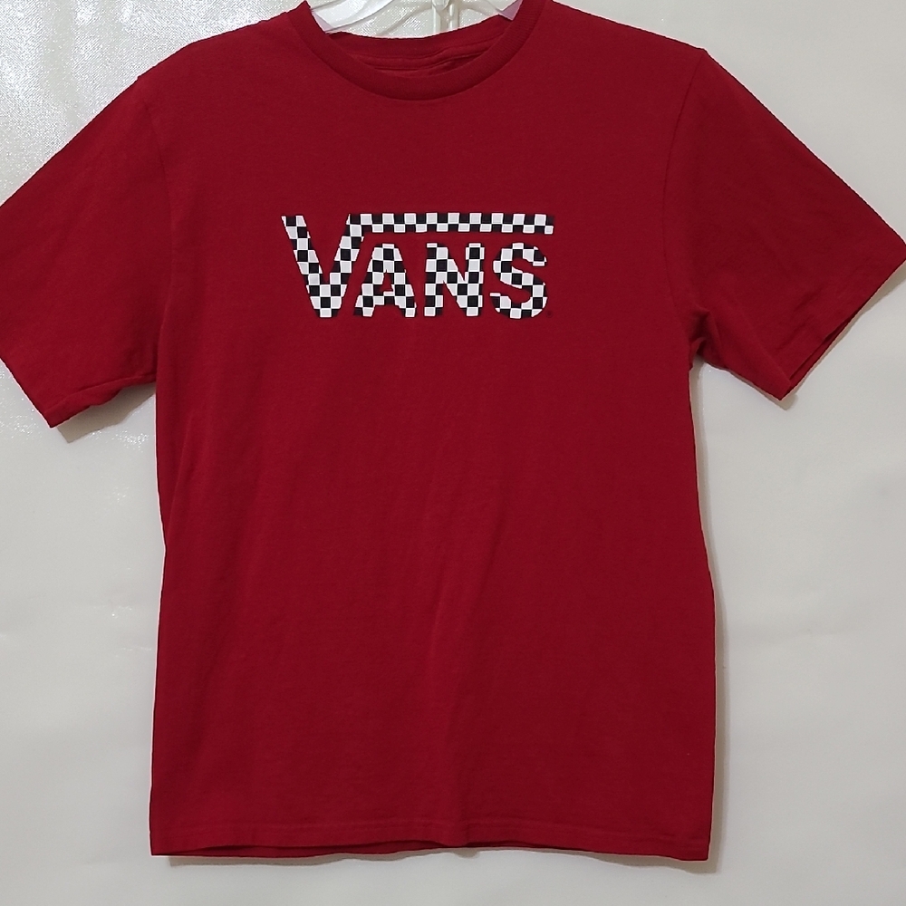 Vans Kids Checkered Logo Red Short SleeveTee 100% Cotton T-Shirt - Size: XL